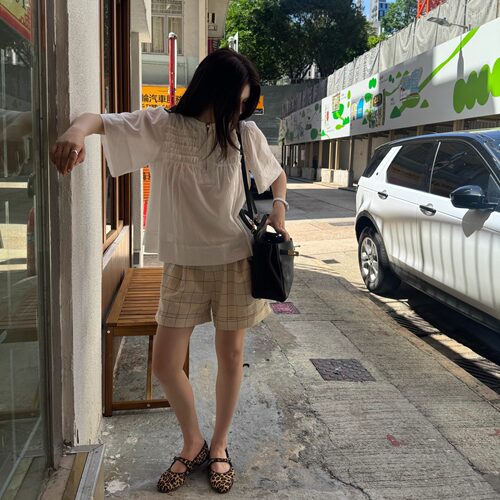 夏季格子休闲裤薄款阔腿短裤
