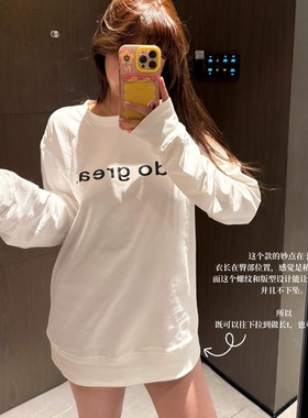 3ts英文字母印花圆领长袖T恤女秋冬新品休闲打底衫上衣