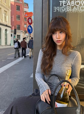 3ts 11/23 冬季修身打底衫高级感撞色针织衫内搭纯色显瘦上衣t恤