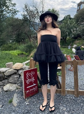 3ts韩版复古木耳花边五分裤系带修身短裤打底裤骑行裤女