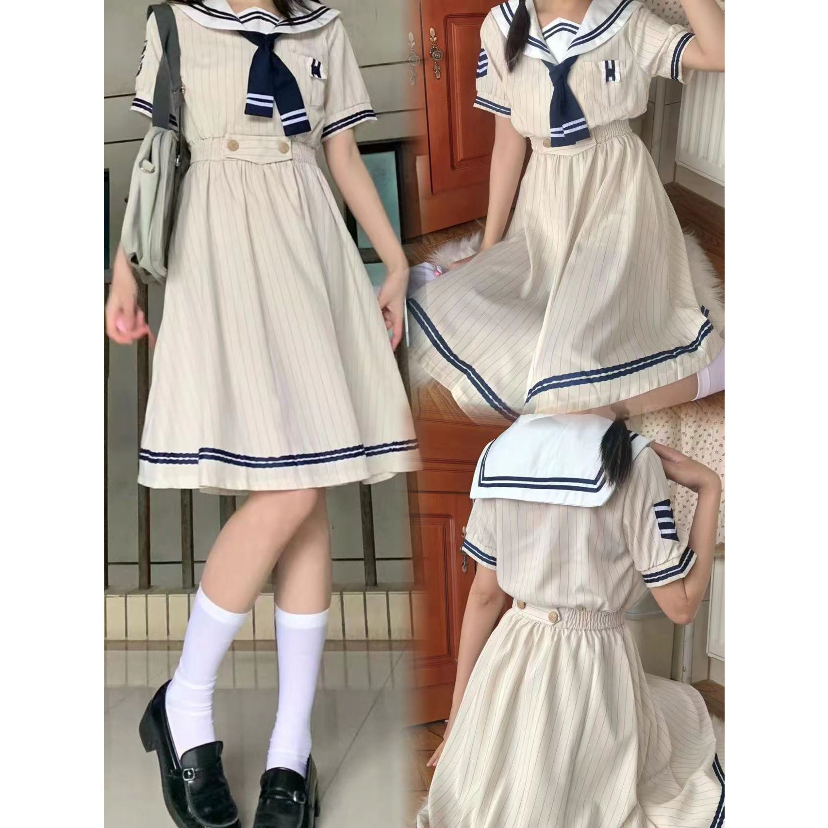 Mew实拍现货 去海边/轻复古条纹系列/盛夏服/原创JK制服学院风连
