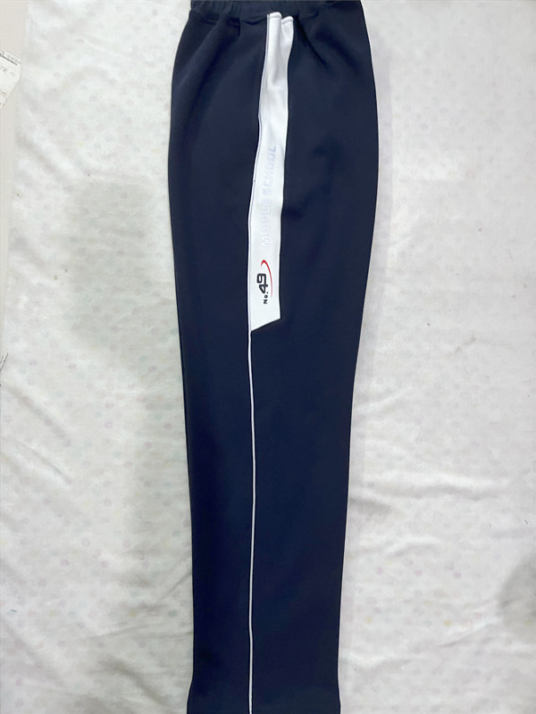 深蓝拼白色直筒裤长裤定制校服