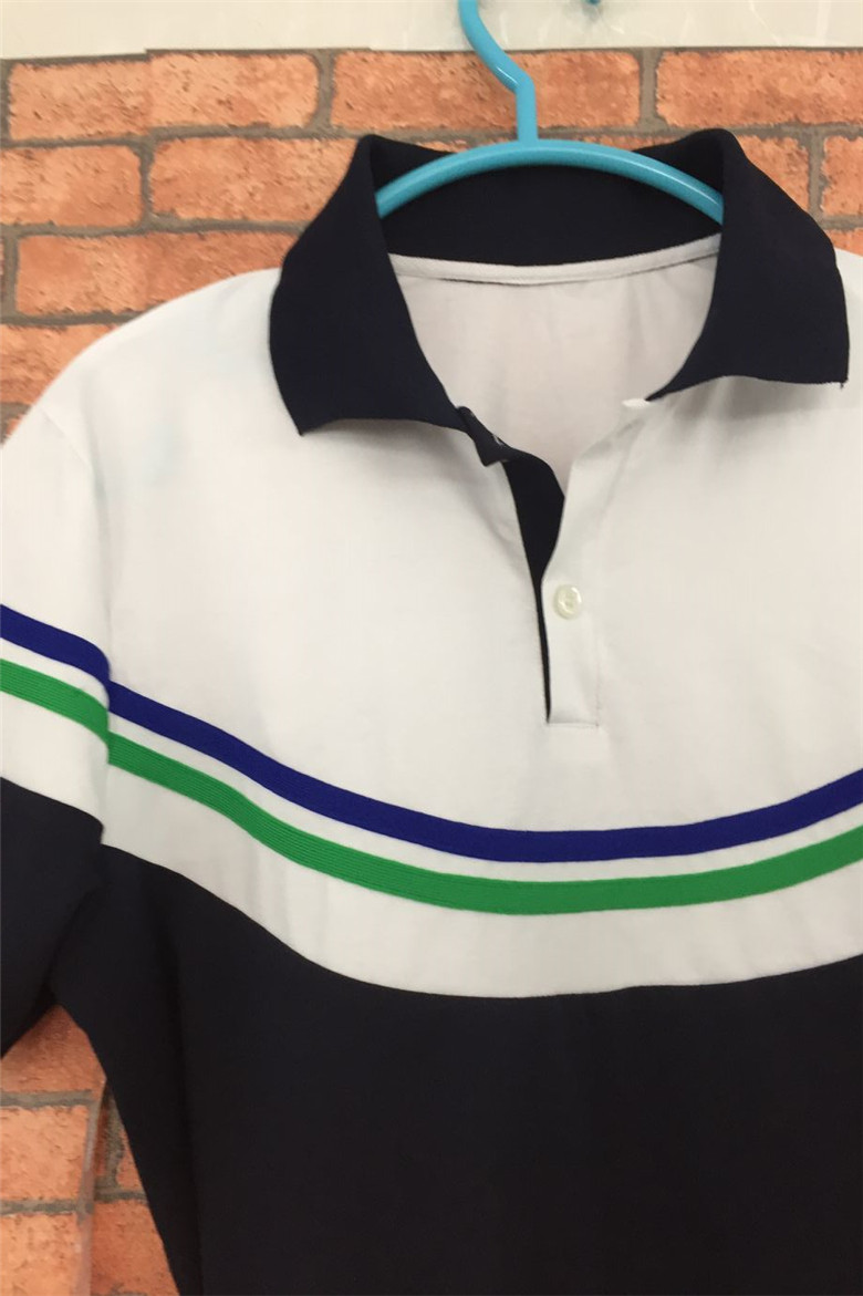 中小学生夏季校服纯棉半袖丅恤深蓝拼白色个性双杠校服半袖订制款