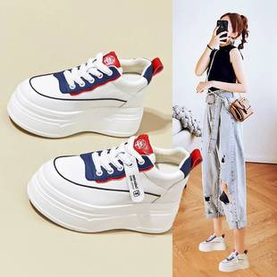 内增高真皮小白鞋女2024年春季新款轻便舒适不累脚小个子厚底板鞋