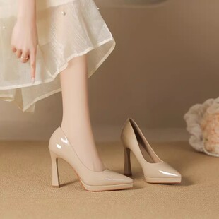 防水台不累脚粗跟包头性感气质外穿单鞋 新款 女2026春季 祼色高跟鞋