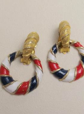 【RICHELIEU 复古款】三色珐琅扭纹圆环耳夹~Jessie的维琴察 中古