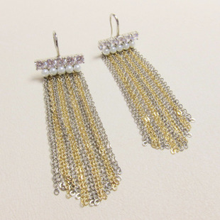 【Carolee】双色鎏金链钻珠流苏耳针~Jessie的维琴察 中古