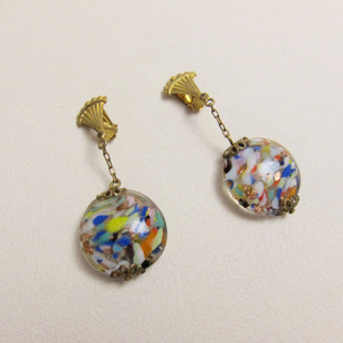 【意大利穆拉诺】彩箔琉璃鎏金链耳夹~Jessie的维琴察 中古