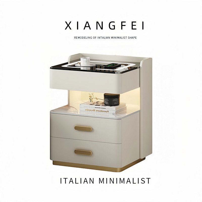 智能保险床头柜多功能实木轻奢卧室保险箱免安装充电储物床边柜