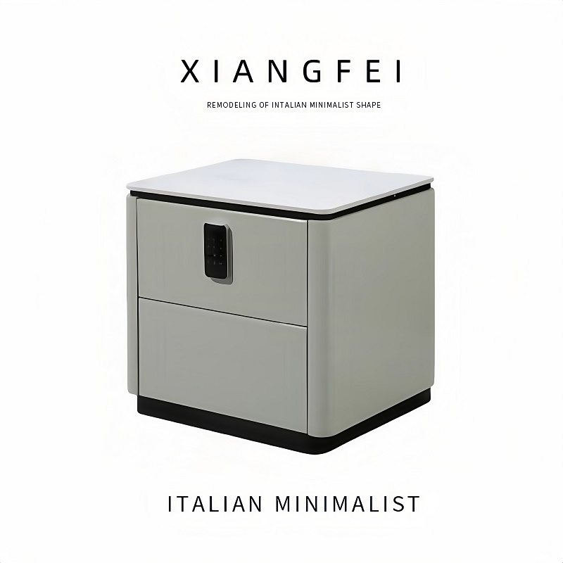 烤漆实木智能床头柜家用卧室岩板床边柜密码锁意式轻奢现代简约