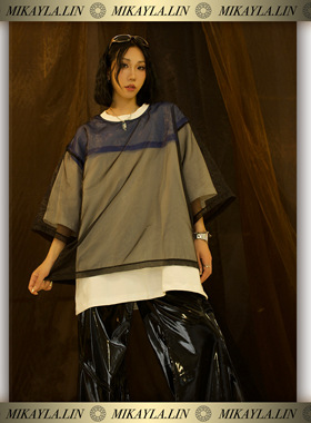 MIKAYLA米凯拉 原创设计网纱拼接透视小众设计感双层男女情侣T恤