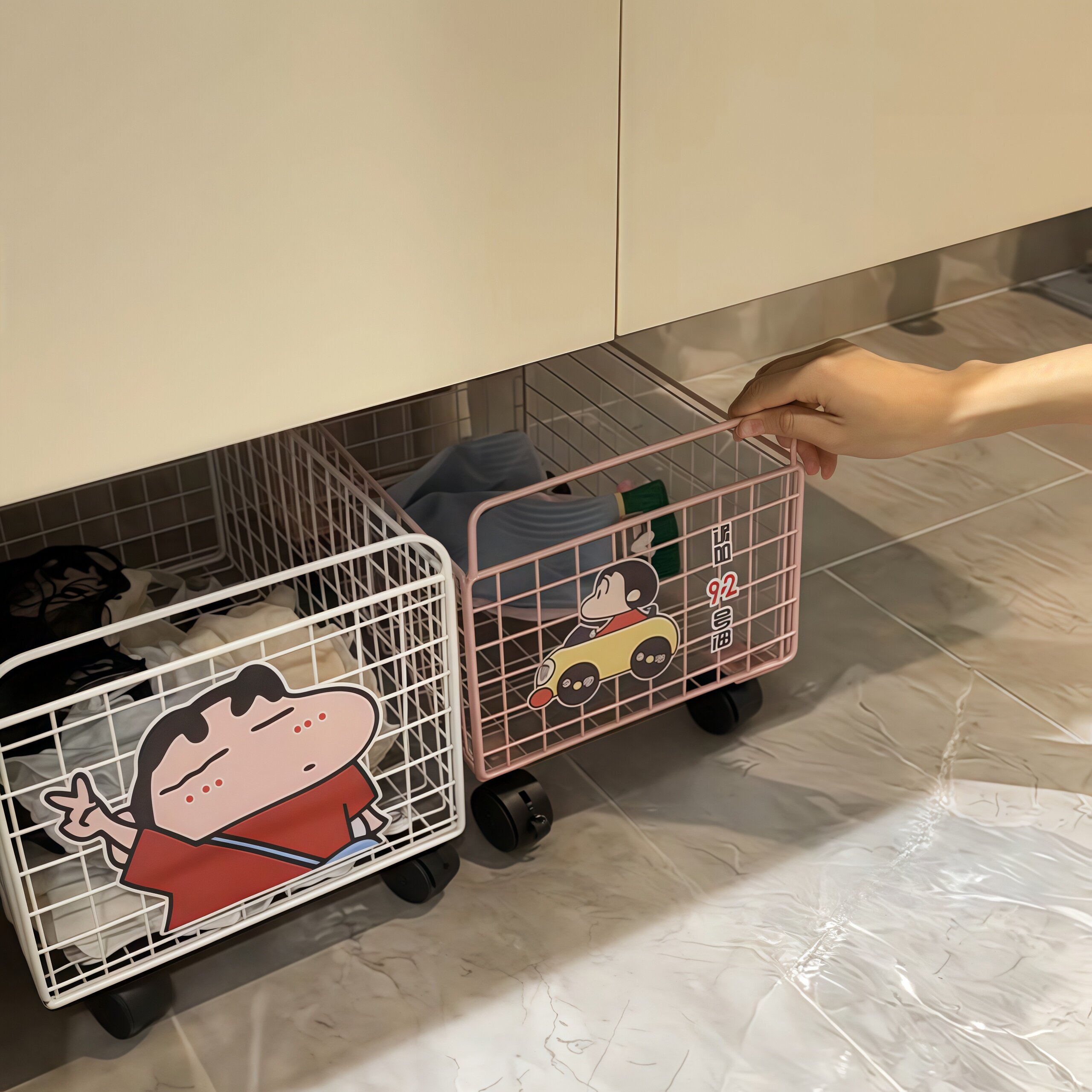 收纳架蜡笔小新收纳筐可移动推