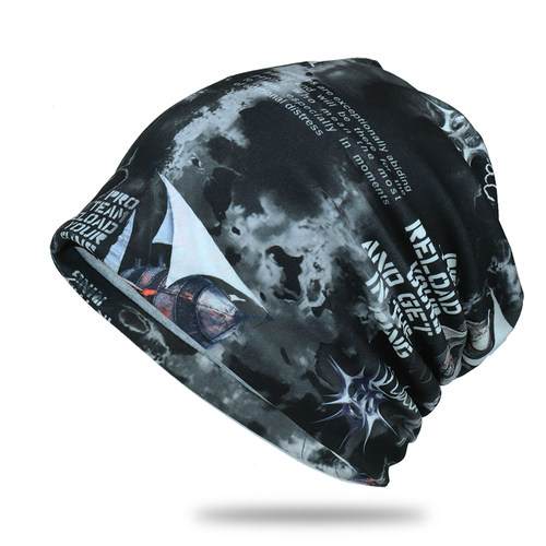 帽子男士春秋薄款宽松包头帽嘻哈堆堆帽复古印花套头帽冬季头巾帽