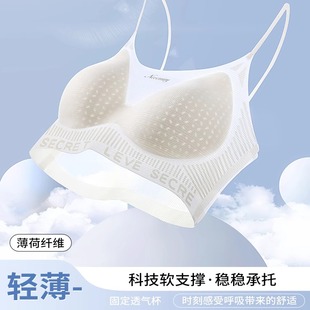 细肩带文胸罩 日本超薄裸感无痕内衣女冰丝凉感小胸聚拢运动背心款