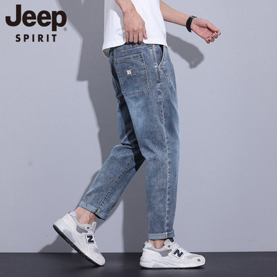 JEEP牛仔裤男夏季薄款松紧腰直筒