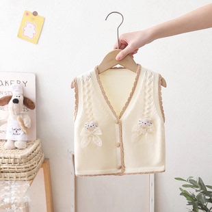 1234岁女童马甲韩版春秋小女宝针织毛衣背心时髦洋气外穿坎肩上衣
