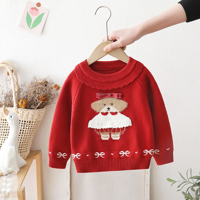 女童红色毛衣2025秋冬季新款内搭