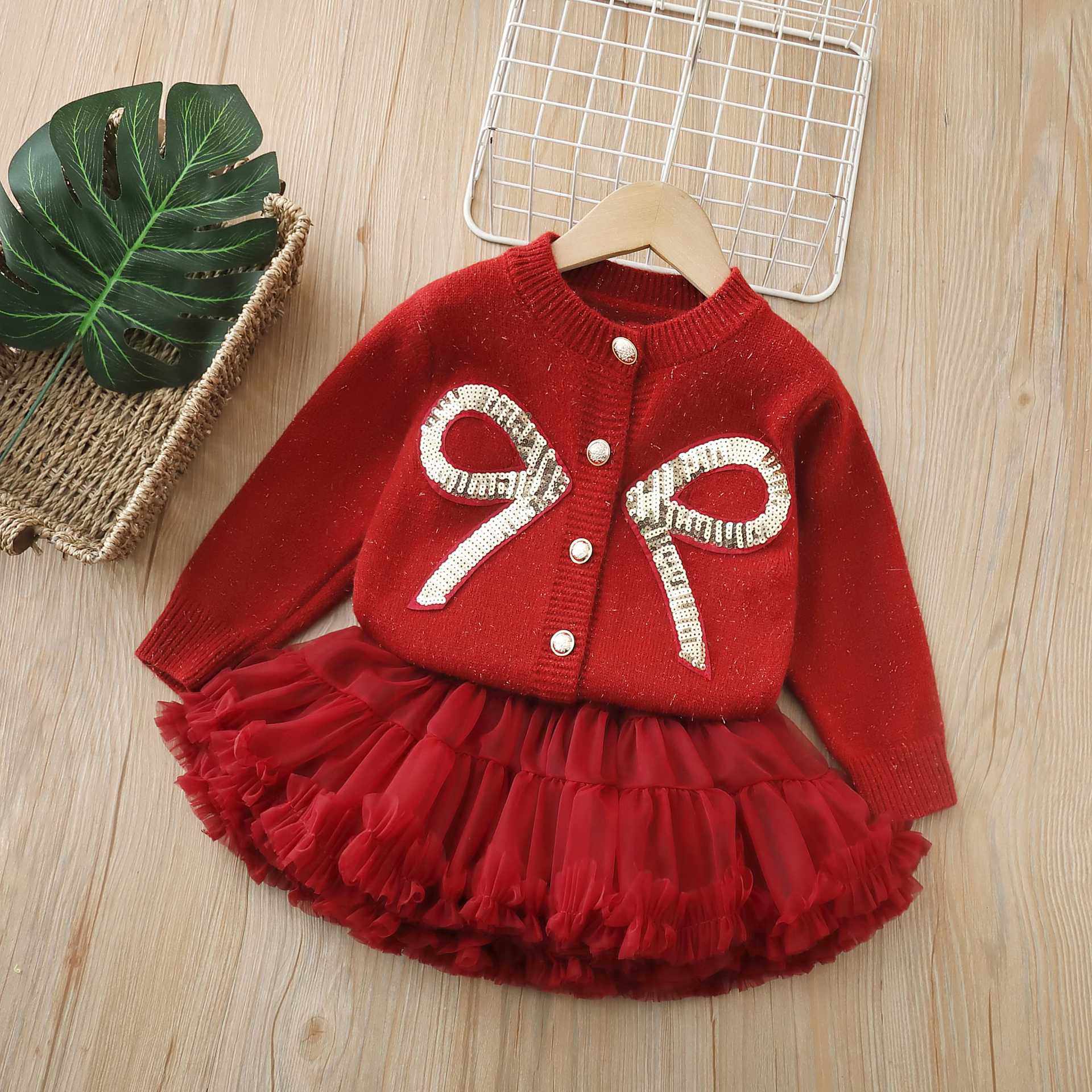 女童红色毛衣开衫针织开衫外套