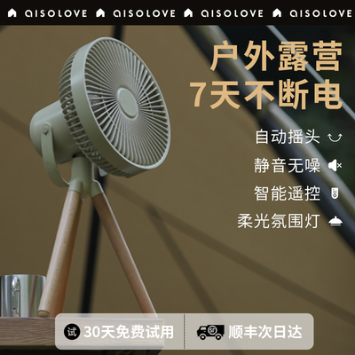 户外露营风扇家用可充电无线遥控便携式小型电风扇落地扇静音自动