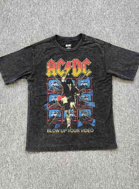 外贸     ACDC乐队水洗做旧短袖摇滚朋克圆领T恤