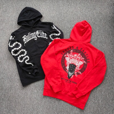 外贸     秋冬美式潮牌厚实连帽卫衣西海岸刺绣宽松高克重帽衫男