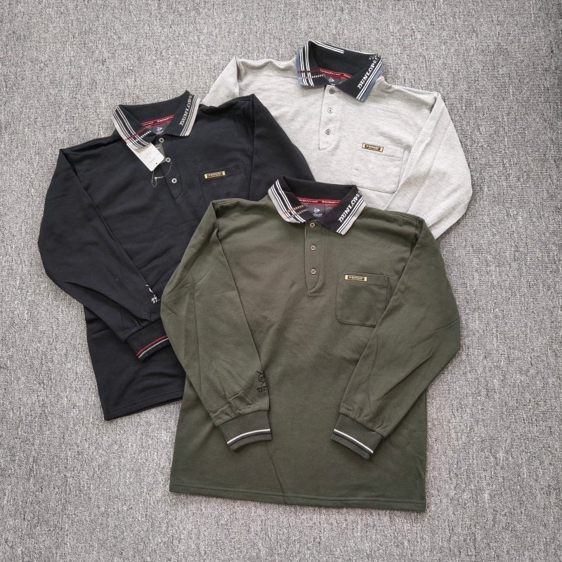 外贸     秋冬薄绒polo衫刺绣休闲宽松上衣男口袋