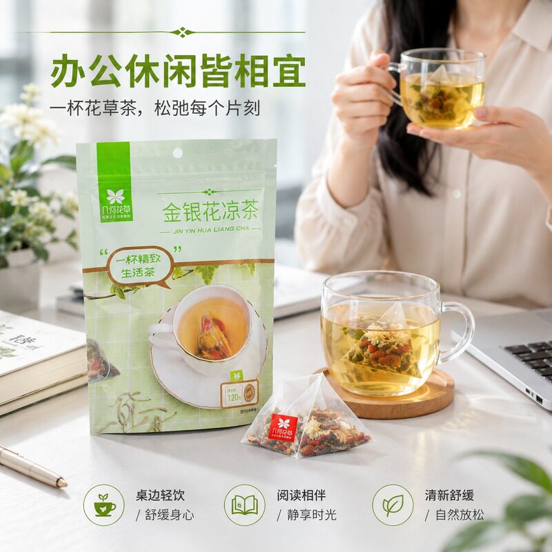 几何花草金银花凉茶去降火茶山楂陈皮枸杞菊花茶茉莉花八宝茶包