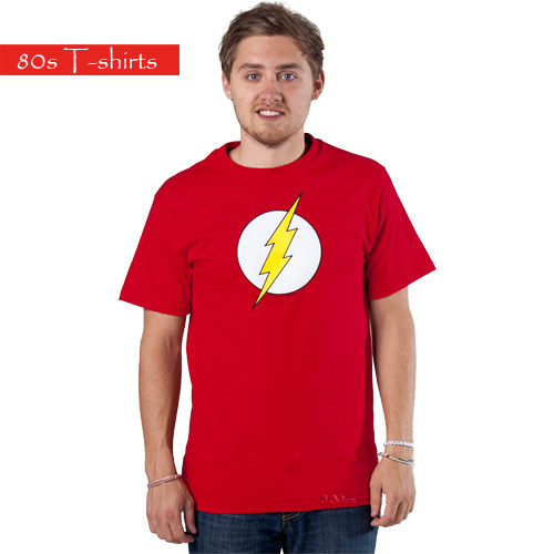 80s T恤世界 谢尔顿Sheldon 闪电侠LOGO 纯棉短袖T恤红色 男款