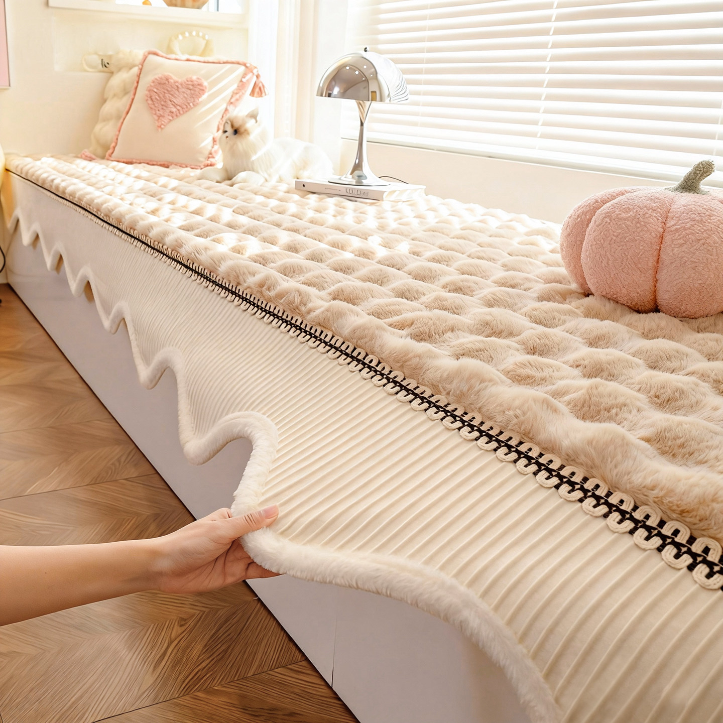 飘窗垫带垂边飘窗垫盖布薄款兔毛绒轻奢高级感新款四季通用毯网红,居家布艺,飘窗垫,淘宝优惠券,粉丝福利购,淘宝优惠卷