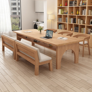 北欧客厅实木大长书桌简约双人学习阅读桌办公桌家用长桌子工作台