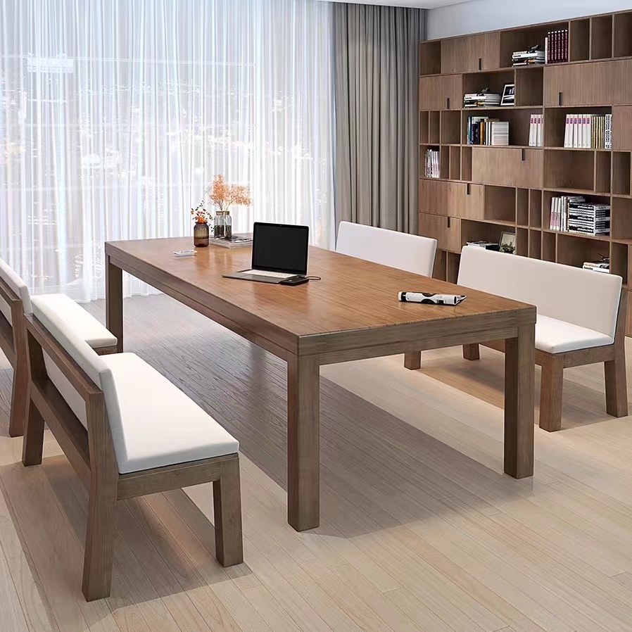 实木大书桌休闲 区茶桌椅组合家用简约客厅多人学习桌工作台长桌