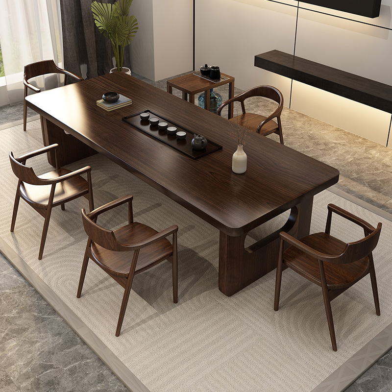 新中式全实木大板泡茶桌椅组合侘寂风简约原木客厅家用办公室茶台