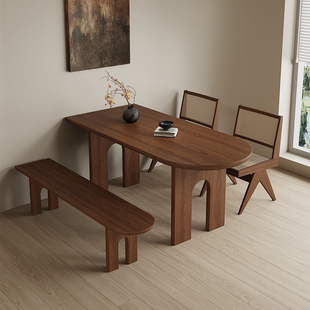 法式覆古实木岛台餐桌组合长方形吃饭桌小户型靠墙长桌子客厅家用