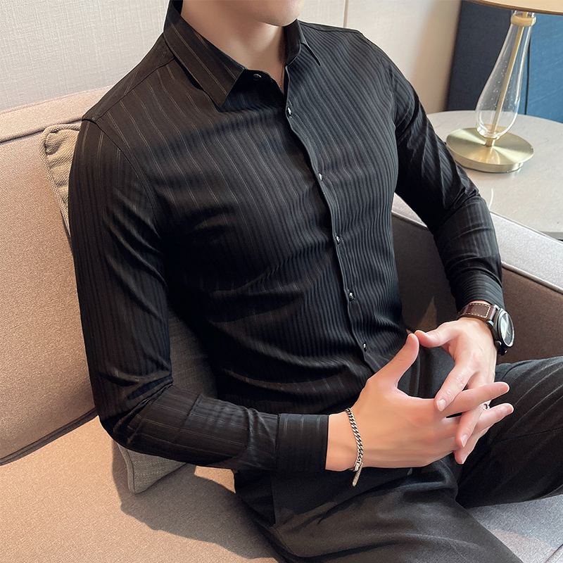 四季款男条纹长袖衬衫轻熟衬衣韩版修身个性上衣秋衬衫M2108-P65，男装衬衫，星座419（原A233）