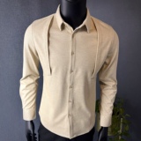 男士长袖衬衫~高级感衬衣毛呢衬衣419-DC204-P75牛仔蓝/黑色/杏色，男装衬衫，星座419（原A233）