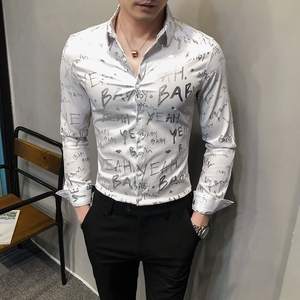 2021春装男衬衫长袖烫金衬衫男青年潮流花衬衫时尚A068-H702图片
