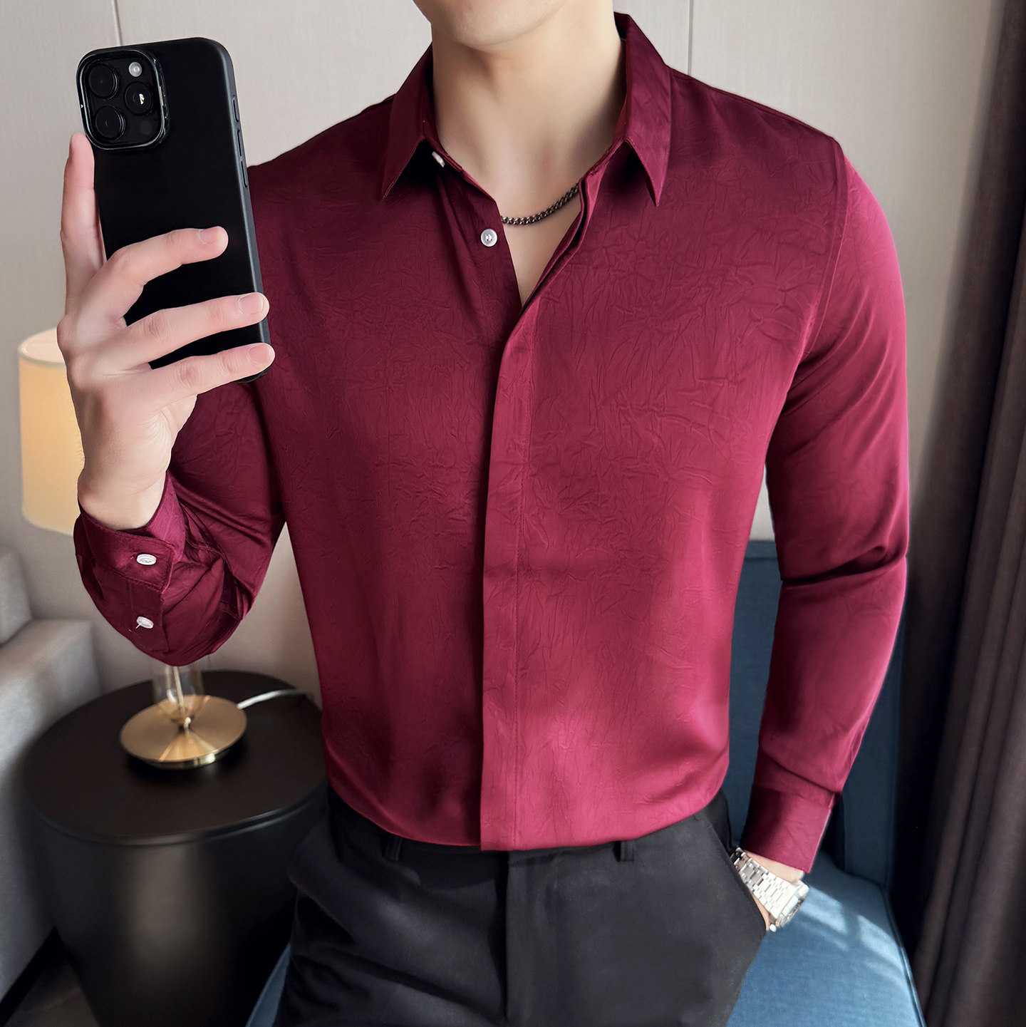 男士四季款长袖衬衫~肌理感纯色衬衣~高级感衬衫419-DC2229-P65,男装衬衫,星座419（原A233）