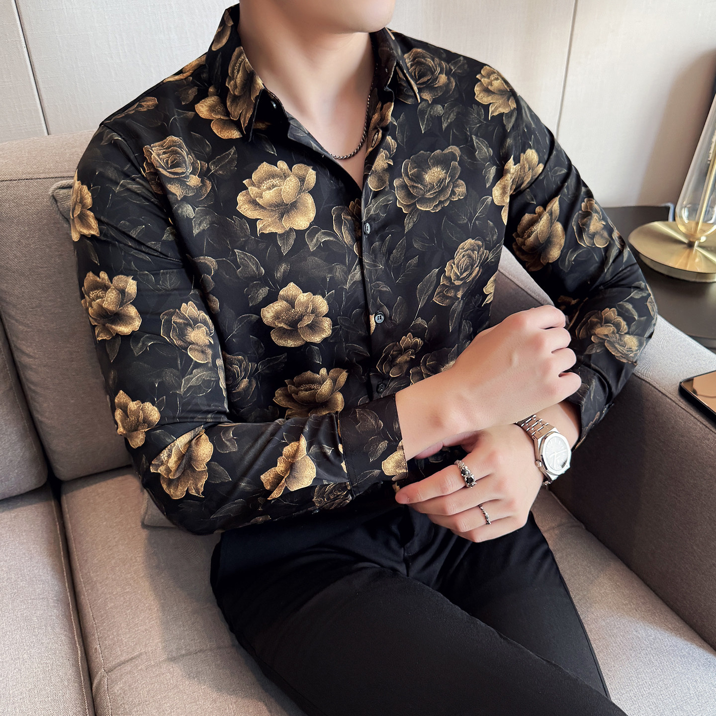 男士四季款潮流衬衫~长袖个性花衬衫时尚花衬衫~419-DC2233-P59,男装衬衫,星座419（原A233）