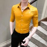 2021春夏男衬衫中袖绣花衬衣青年商务衬衫潮流花衬衫时尚BF51-P55，男装衬衫，星座419（原A233）