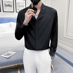 2025春装新款男长袖衬衫潮流蕾丝西装领男修身衬A233-H730-特P40图片