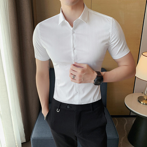 2025春夏男短袖衬衫英伦风个性衬衣修身款条纹潮男衬衣M323-P60图片