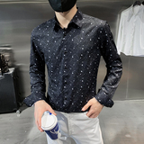 四季款男印花长袖衬衫社会风个性衬衣修身款衬衣H723，男装衬衫，星座419（原A233）