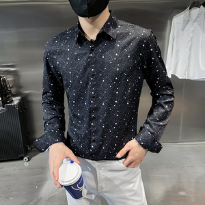 四季款男印花长袖衬衫社会风个性衬衣修身款衬衣 H723图片