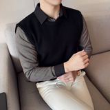 秋冬男士毛衣假两件针织毛衣打底衫拼接条纹袖翻领毛衣S2323-P80，男装T恤，星座419（原A233）