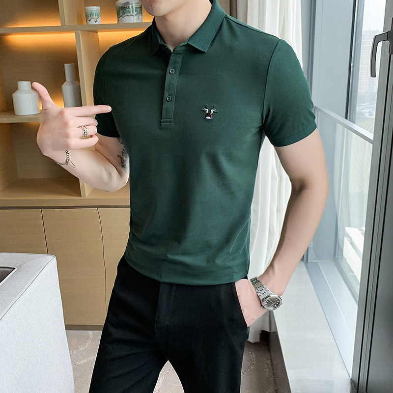 Polo衫纯棉男短袖t恤夏季纯色潮流休闲新款英伦POLO外穿PH613-P50图片