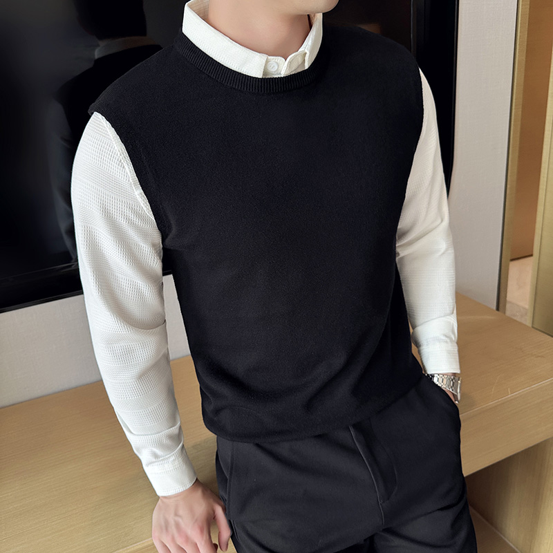 秋冬男士毛衣高级感假两件针织毛衣时尚拼接打底衫A233-S24023，男装T恤，星座419（原A233）