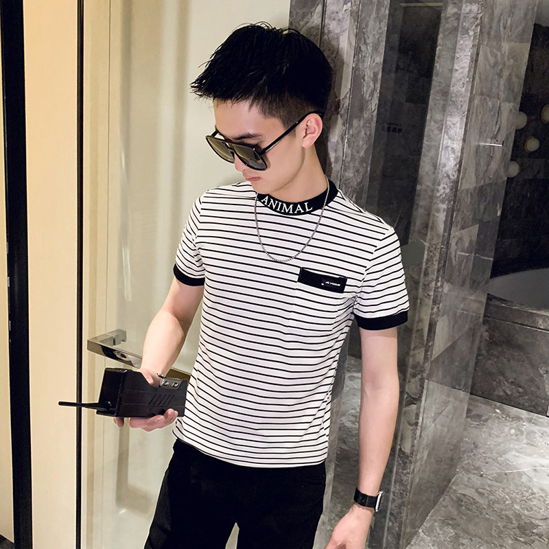 夏季新款社会小伙T恤男短袖ins网红短袖半袖上衣AB32-P35控价55,男装T恤,星座419（原A233）