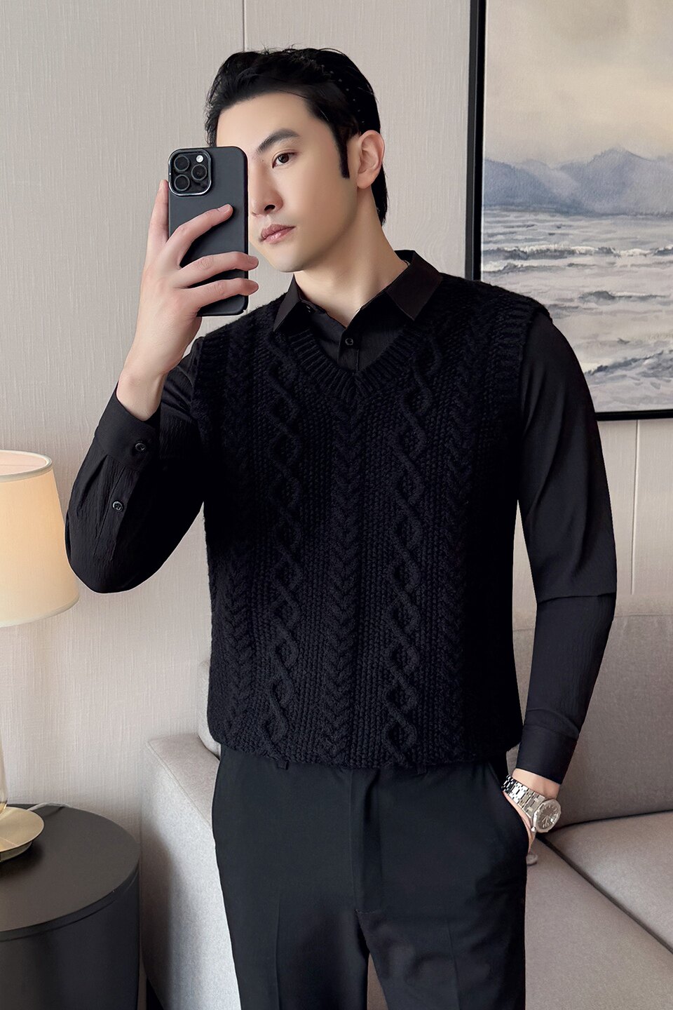 男士假两件毛衣潮流拼接衬衫领毛衣~秋冬撞色假两件419-S8811-P79,男装衬衫,星座419（原A233）