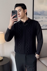 男士假两件毛衣潮流拼接衬衫领毛衣~秋冬撞色假两件419-S8811-P79图片