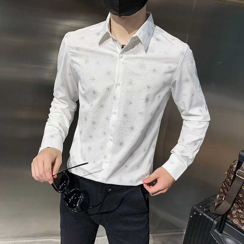 四季款男印花长袖衬衫社会风个性衬衣修身款衬衣常年做H724,男装衬衫,星座419（原A233）